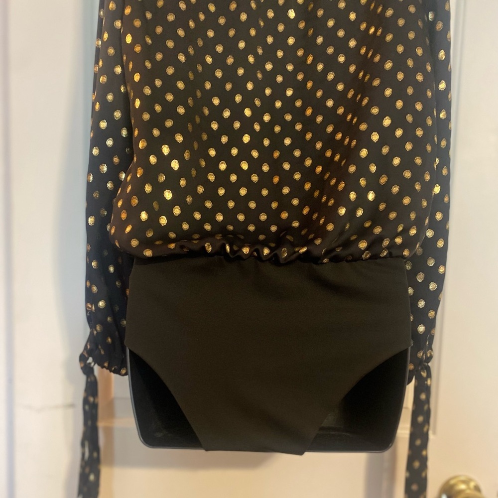 “ZARA” Gold Polka Dot Wrap Blouse BodySuit - Picture 13 of 16